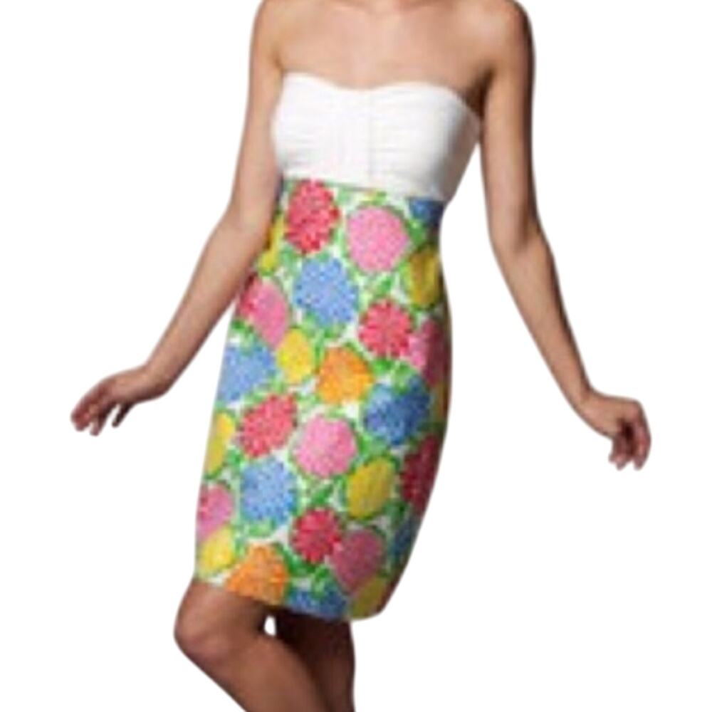 Lilly Pulitzer Patterson Dress Minnie Zinny Strapless Cotton Mini Retired Print